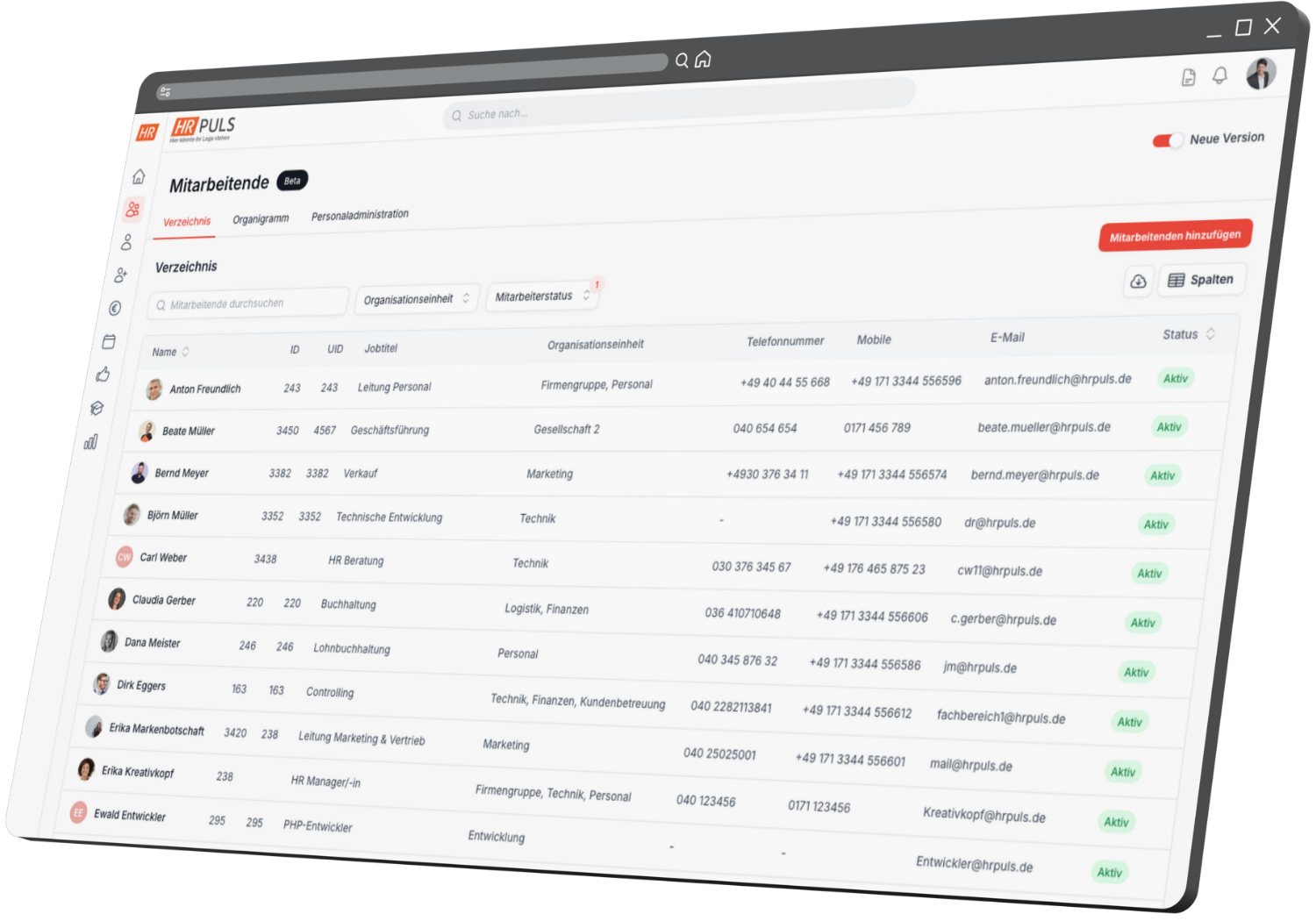 Smart HR Software by HR Puls - Liste der Mitarbeitende